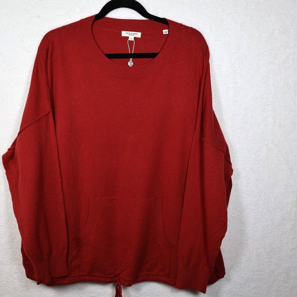 Max Studio Light Weight Sweater Front Kangaroo Pocket‎ Drawstring Hem Sz 1X